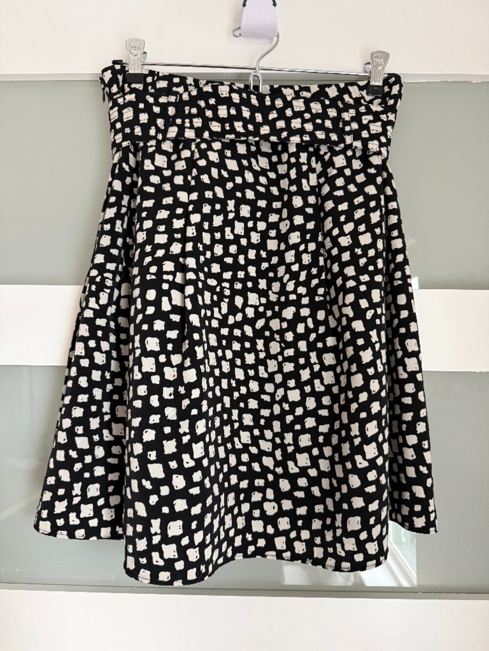 The Limited Black White Abstract Print Skirt Size S Belted A-Line